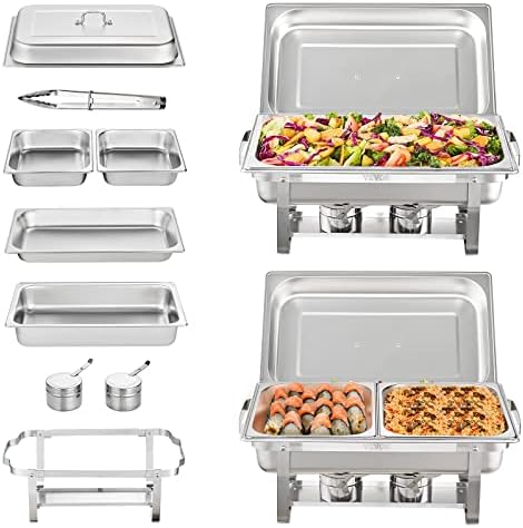 Chafing Dish Buffet Set, 8 Qt 2 Pack, Stainless Steel Chafer with 2 Full Size Pans, Rectangle Catering Warmer