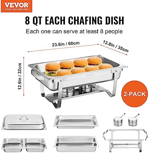 Chafing Dish Buffet Set, 8 Qt 2 Pack, Stainless Steel Chafer with 2 Full Size Pans, Rectangle Catering Warmer, alternate view