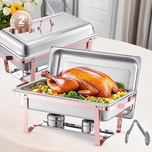 Chafing Dish Buffet Set, 8 Qt 2 Pack, Stainless Steel Chafer with 2 Full Size Pans, Rectangle Catering Warmer