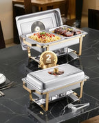Chafing Dish Buffet Set,8 Qt 2 Pack, Stainless Steel Chafer with 4 Half Size Pans, Rectangle Catering Warmer