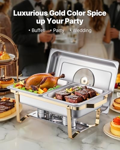 Chafing Dish Buffet Set,8 Qt 2 Pack, Stainless Steel Chafer with 4 Half Size Pans, Rectangle Catering Warmer, alternate view