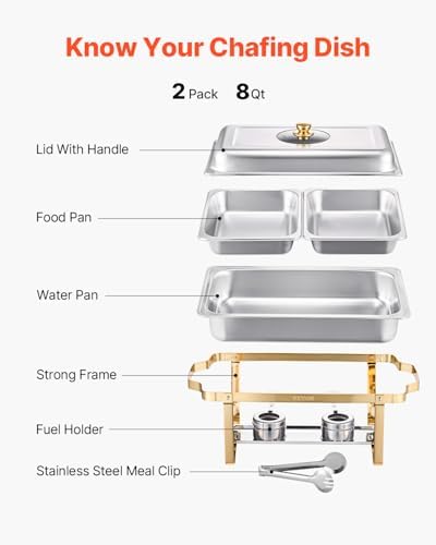 Chafing Dish Buffet Set,8 Qt 2 Pack, Stainless Steel Chafer with 4 Half Size Pans, Rectangle Catering Warmer, alternate view