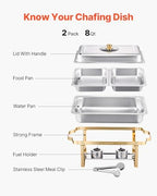Chafing Dish Buffet Set,8 Qt 2 Pack, Stainless Steel Chafer with 4 Half Size Pans, Rectangle Catering Warmer, alternate view