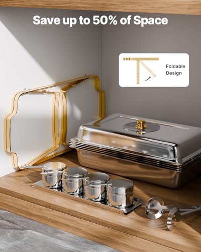 Chafing Dish Buffet Set,8 Qt 2 Pack, Stainless Steel Chafer with 4 Half Size Pans, Rectangle Catering Warmer, alternate view