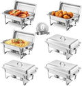 Chafing Dish Buffet Set, 8 Qt 6 Pack, Stainless Steel Chafer with 6 Full Size Pans, Rectangle Catering Warmer