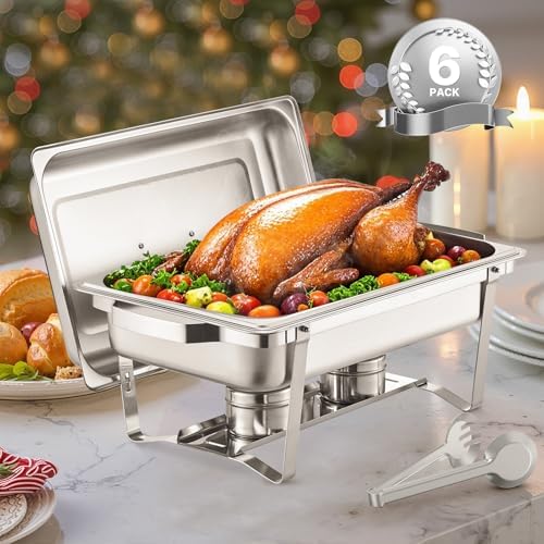 Chafing Dish Buffet Set, 8 Qt 6 Pack, Stainless Steel Chafer with 6 Full Size Pans, Rectangle Catering Warmer, alternate view