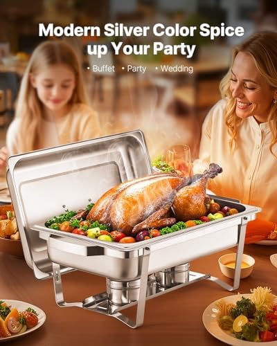 Chafing Dish Buffet Set, 8 Qt 6 Pack, Stainless Steel Chafer with 6 Full Size Pans, Rectangle Catering Warmer, alternate view