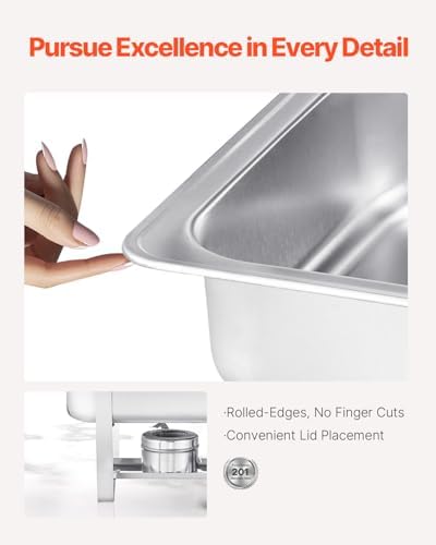 Chafing Dish Buffet Set, 8 Qt 6 Pack, Stainless Steel Chafer with 6 Full Size Pans, Rectangle Catering Warmer, alternate view