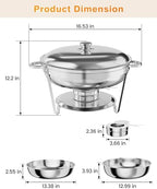 Chafing Dish Buffet Set of 4 Pack, Round Stainless Steel Food Warmers Buffet Servers Sets with Food & Water Pan, alternate