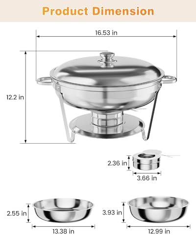 Chafing Dish Buffet Set of 4 Pack, Round Stainless Steel Food Warmers Buffet Servers Sets with Food & Water Pan, alternate