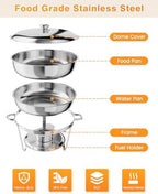 Chafing Dish Buffet Set of 4 Pack, Round Stainless Steel Food Warmers Buffet Servers Sets with Food & Water Pan, alternate