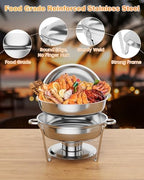 Chafing Dish Buffet Set of 4 Pack, Round Stainless Steel Food Warmers Buffet Servers Sets with Food & Water Pan, alternate