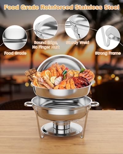 Chafing Dish Buffet Set of 4 Pack, Round Stainless Steel Food Warmers Buffet Servers Sets with Food & Water Pan, alternate