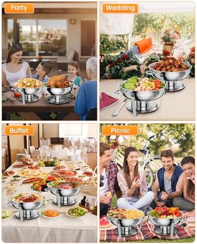 Chafing Dish Buffet Set of 4 Pack, Round Stainless Steel Food Warmers Buffet Servers Sets with Food & Water Pan, alternate