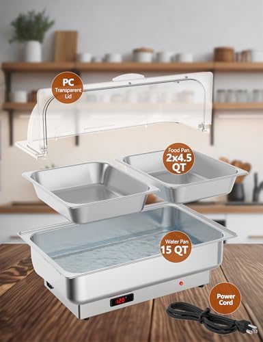 Chafing Dish Electric Buffet Set, 2 x 4.5 QT Half-Size in Silver, alternate view 5