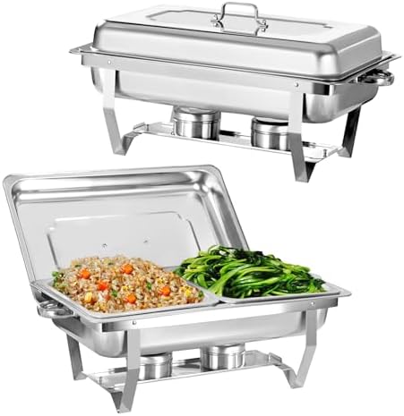 Chafing Dish for Buffet, 2 Pack 9QT Stainless Steel Chafing Servers Food Warmer Set with 4 Half Size Food Pan