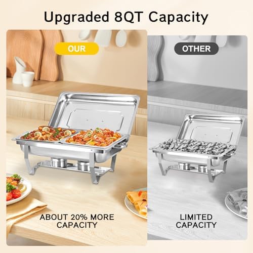 Chafing Dish for Buffet, 2 Pack 9QT Stainless Steel Chafing Servers Food Warmer Set with 4 Half Size Food Pan, alternate view