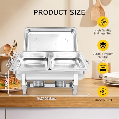 Chafing Dish for Buffet, 2 Pack 9QT Stainless Steel Chafing Servers Food Warmer Set with 4 Half Size Food Pan, alternate view