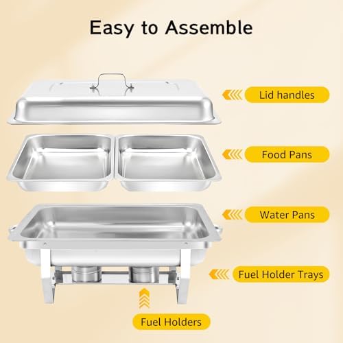 Chafing Dish for Buffet, 2 Pack 9QT Stainless Steel Chafing Servers Food Warmer Set with 4 Half Size Food Pan, alternate view