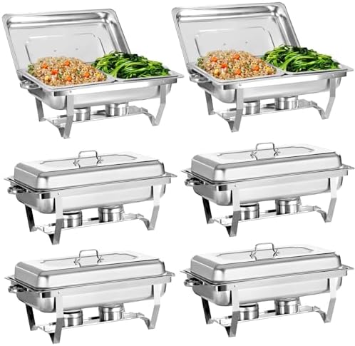 Chafing Dish for Buffet, 6 Pack 9QT Stainless Steel Chafing Servers in Silver
