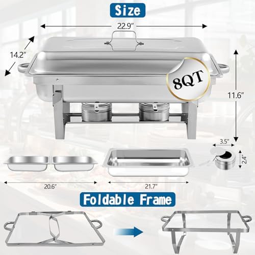 Chafing Dish for Buffet, 6 Pack 9QT Stainless Steel Chafing Servers in Silver, alternate view 2