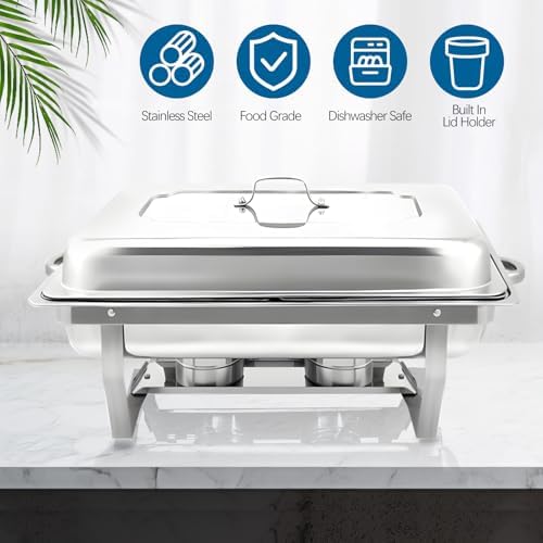 Chafing Dish for Buffet, 6 Pack 9QT Stainless Steel Chafing Servers in Silver, alternate view 3