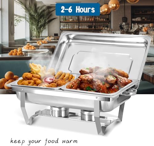 Chafing Dish for Buffet, 6 Pack 9QT Stainless Steel Chafing Servers in Silver, alternate view 5