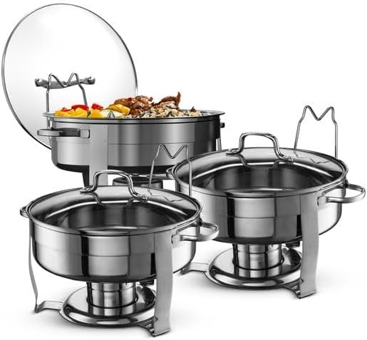 Chafing Dish for Buffet Set, by, Chafing Buffet, Buffet Warmer Tray, Round, Stainless Steel with Glass Viewing
