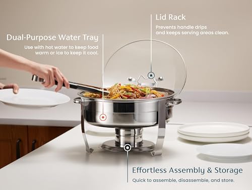 Chafing Dish for Buffet Set, by, Chafing Buffet, Buffet Warmer Tray, Round, Stainless Steel with Glass Viewing, alternate