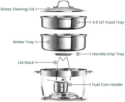 Chafing Dish for Buffet Set, by, Chafing Buffet, Buffet Warmer Tray, Round, Stainless Steel with Glass Viewing, alternate