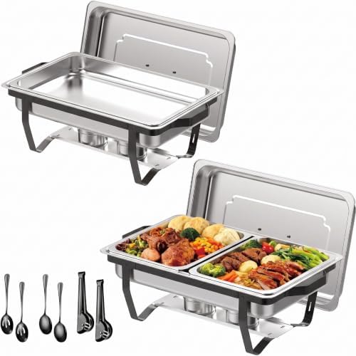 Chafing Dishes Buffet Set,2Pack 9 Quart Black Stainless Steel Food Warmers with Removable Frame & Water Pan for