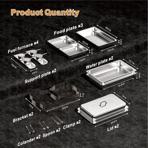 Chafing Dishes Buffet Set,2Pack 9 Quart Black Stainless Steel Food Warmers with Removable Frame & Water Pan for, alternate