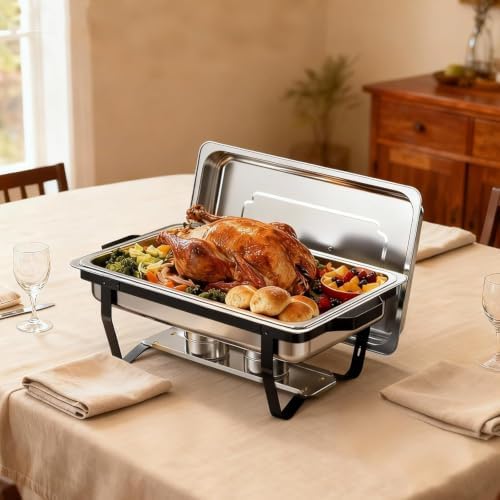 Chafing Dishes Buffet Set,2Pack 9 Quart Black Stainless Steel Food Warmers with Removable Frame & Water Pan for, alternate