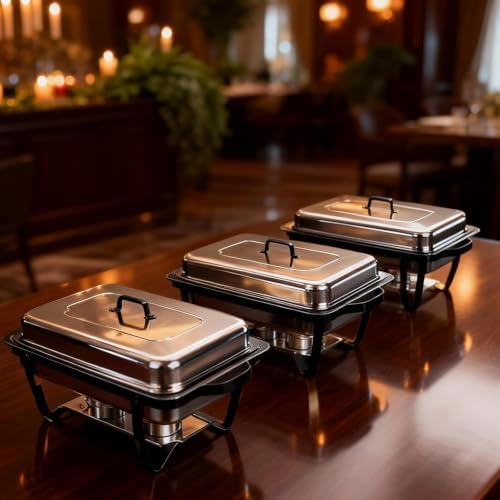 Chafing Dishes Buffet Set,2Pack 9 Quart Black Stainless Steel Food Warmers with Removable Frame & Water Pan for, alternate