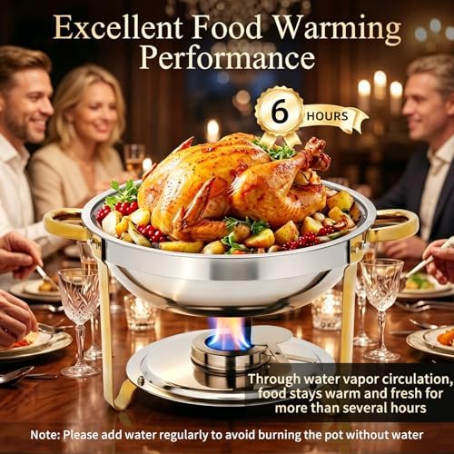 Chafing Dishes for Buffet, 1 Pack 7.5QT Round Chafing Dish Buffet Set, alternate view 2