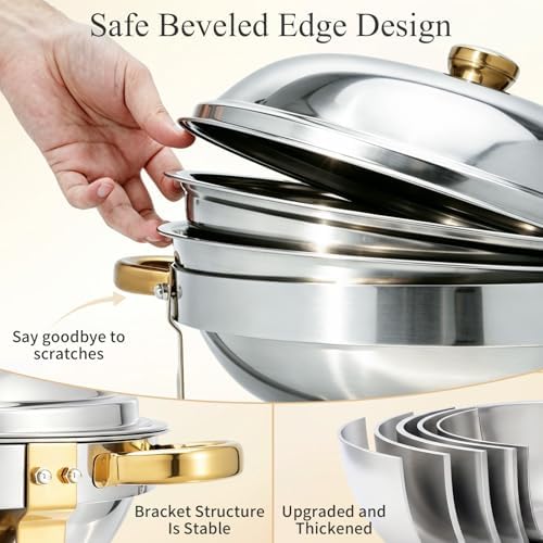 Chafing Dishes for Buffet, 1 Pack 7.5QT Round Chafing Dish Buffet Set, alternate view 6