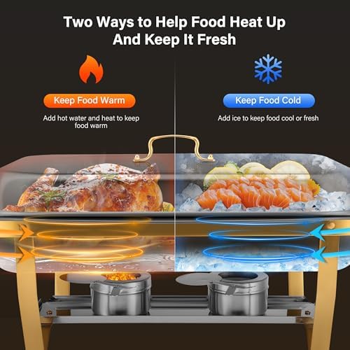 Chafing Dishes for Buffet 1 Pack, 8Qt High Grade Chafing Dish Buffet Set Rolled-Edge Stacking Design [Easy, alternate view 3