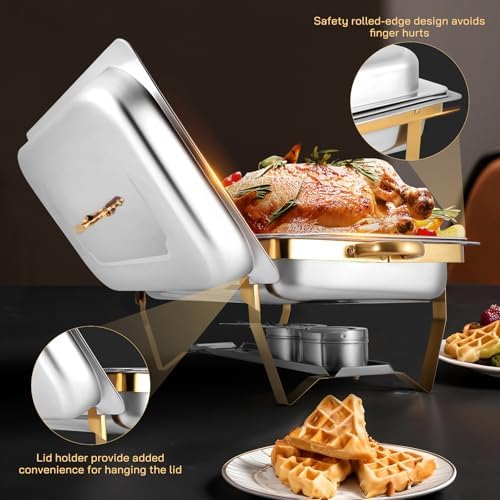 Chafing Dishes for Buffet 1 Pack, 8Qt High Grade Chafing Dish Buffet Set Rolled-Edge Stacking Design [Easy, alternate view 5