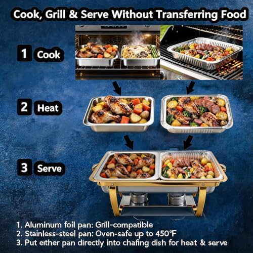 Chafing Dishes for Buffet, 11Qt, 4 Pack, Gold in Gold, alternate view 3