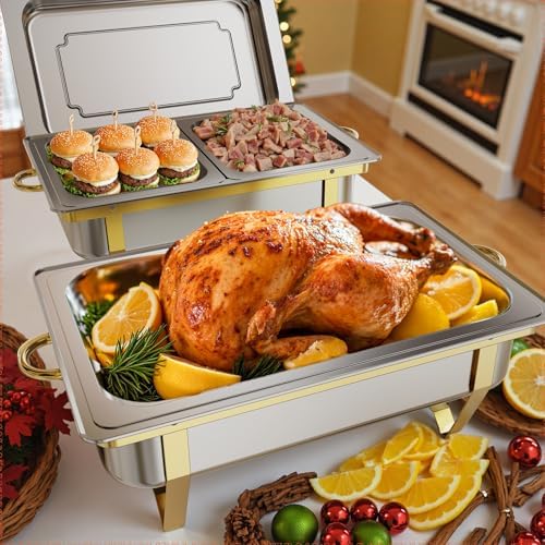 Chafing Dishes for Buffet 2 Pack 3 Pans, High Grade 9QT Chafing Dish Buffet Set, Chafers and Buffet Servers