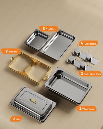 Chafing Dishes for Buffet 2 Pack 3 Pans, High Grade 9QT Chafing Dish Buffet Set, Chafers and Buffet Servers, alternate view 6