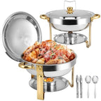 Chafing Dishes for Buffet 2 Pack, 5QT Round Chafing Dish Buffet Set [Elegant Gold and Silver Colors] Stainless