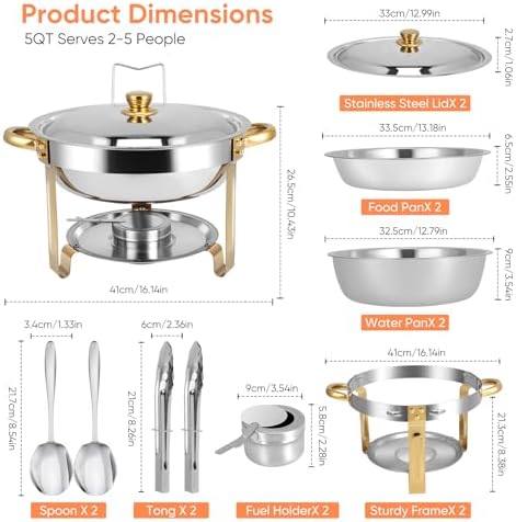 Chafing Dishes for Buffet 2 Pack, 5QT Round Chafing Dish Buffet Set [Elegant Gold and Silver Colors] Stainless, alternate