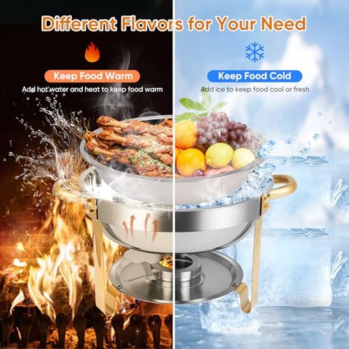 Chafing Dishes for Buffet 2 Pack, 5QT Round Chafing Dish Buffet Set [Elegant Gold and Silver Colors] Stainless, alternate