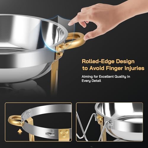 Chafing Dishes for Buffet 2 Pack, 5QT Round Chafing Dish Buffet Set [Elegant Gold and Silver Colors] Stainless, alternate