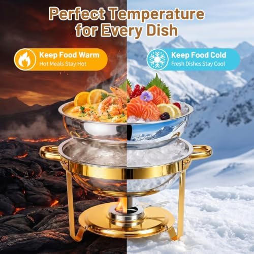 Chafing Dishes for Buffet, 2 Pack 5QT Stainless Steel Round Buffet Servers and Warmers, Food Warmers for Parties, alternate