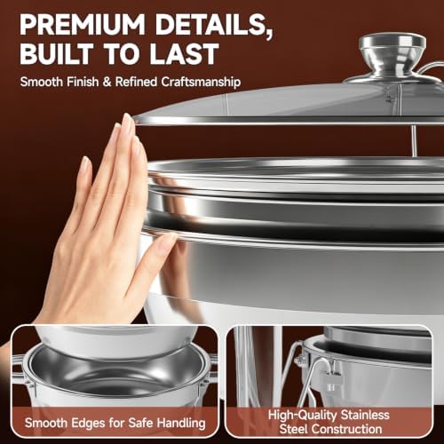 Chafing Dishes for Buffet, 2 Pack 5QT Stainless Steel Round Buffet Servers and Warmers, Buffet Warmer Set with 2, alternate