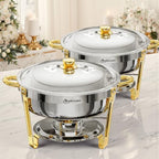 Chafing Dishes for Buffet 2 Pack, 6QT Round Chafing Dishes for Buffet [Elegant Gold and Silver Colors] Stainless