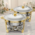 Chafing Dishes for Buffet 2 Pack, 6QT Round Chafing Dishes for Buffet [Elegant Gold] Stainless Steel Chafing