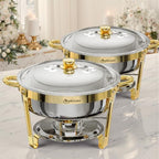 Chafing Dishes for Buffet 2 Pack, 6QT Round Chafing Dishes for Buffet [Elegant Gold] Stainless Steel Chafing
